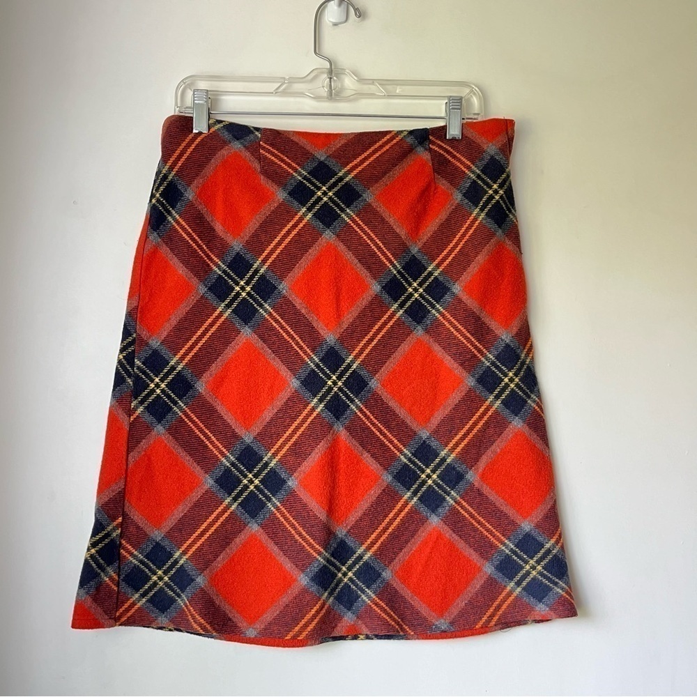Vintage 90s Tracy Evans Limited Orange Plaid Knee Length Skirt 9 / M